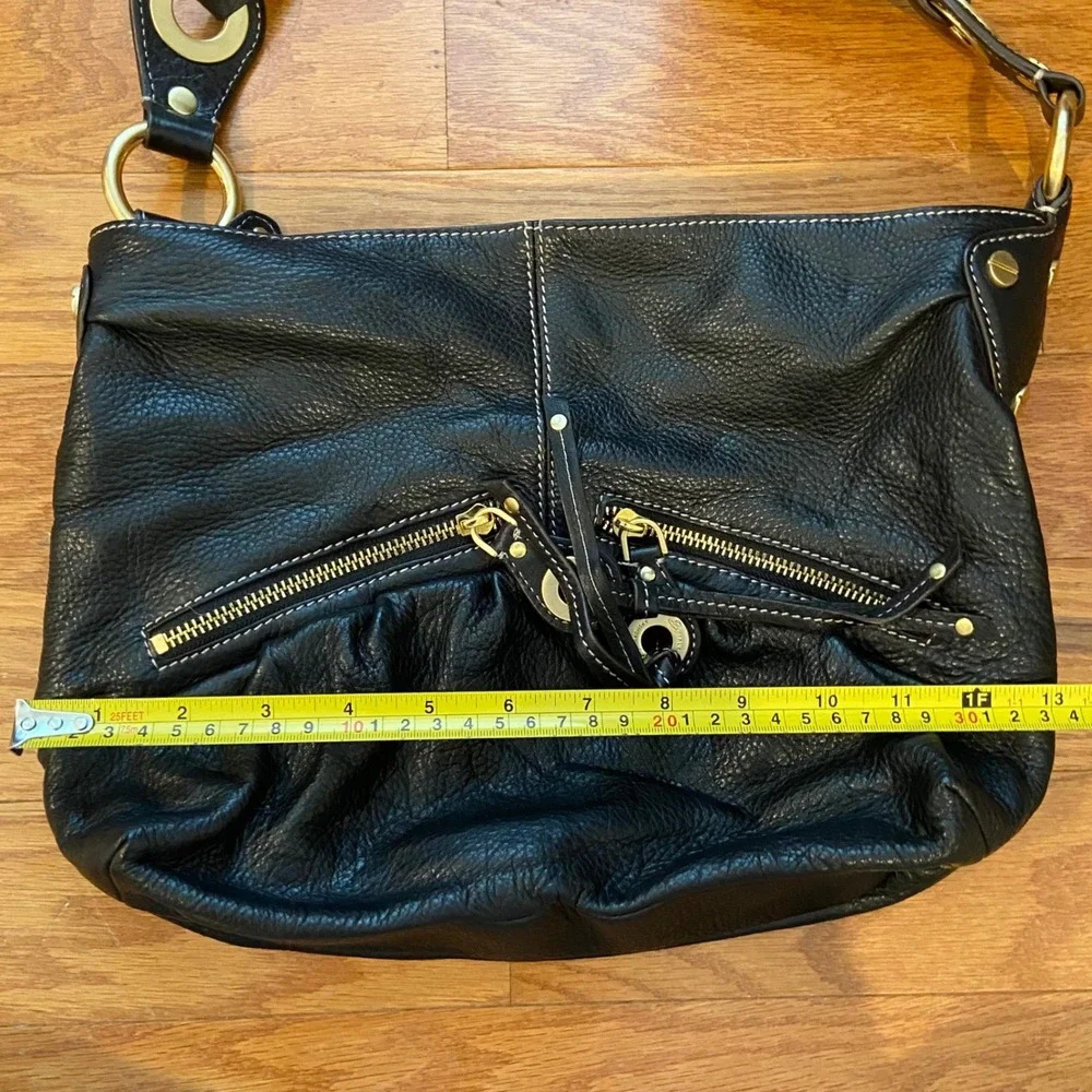 B Makowsky Black Leather Hobo Shoulder Purse Gold Hardware Leopard Lrg Slouchy